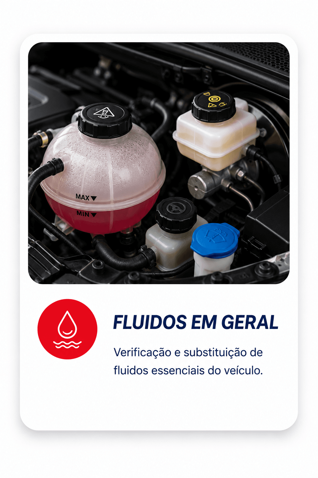 Reservatório de fluido automotivo em manutenção